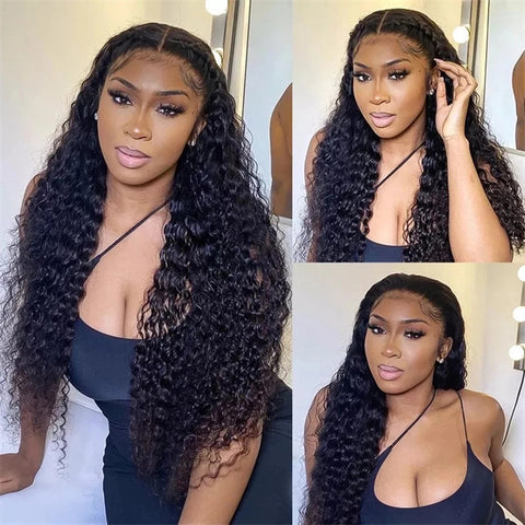 Full Lace Human Hair Wigs HD Transparent Deep Wave 13x4 Lace Front Wig Pre Plucked