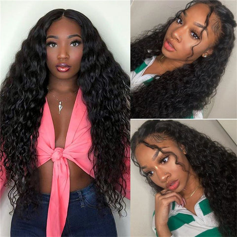 Peruvian Deep Wave Closure Wig 4x4 Lace Closure Human Hair Wigs Pre Plucked