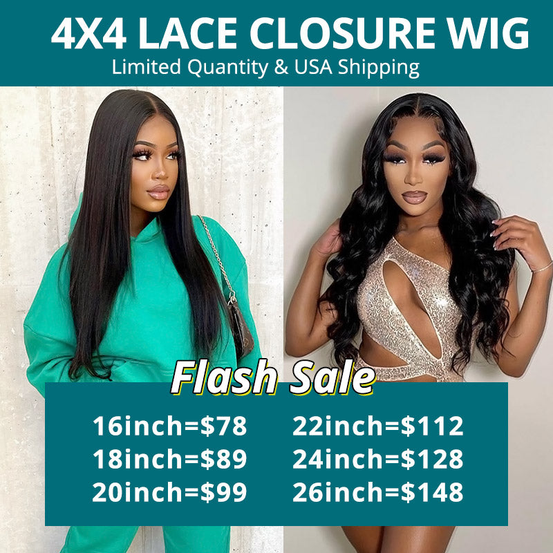 4x4 Lace Closure Wig Straight Hair Body Wave Human Hair Wigs