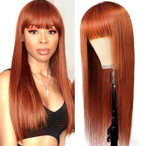 Ginger Color Straight Hair Wig with Bangs 100% Virgin Human Hair Wigs Machine Made Wigs - MeetuHair