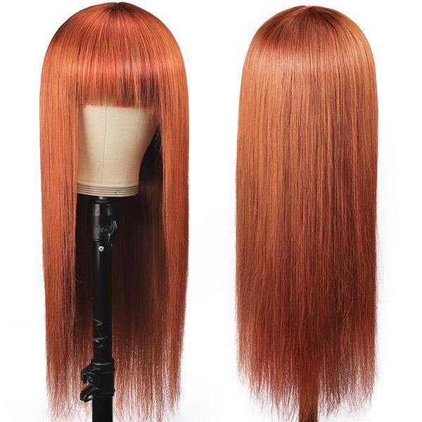 Ginger Color Straight Hair Wig with Bangs 100% Virgin Human Hair Wigs Machine Made Wigs - MeetuHair