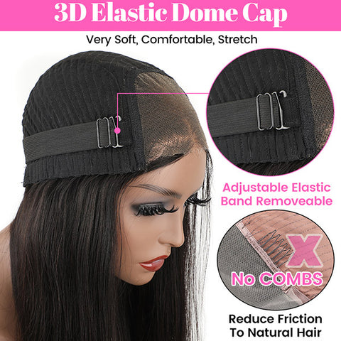 Glueless Wigs 4x4 Lace Closure Wig Bone Straight Human Hair Wigs Dome Cap No Glue