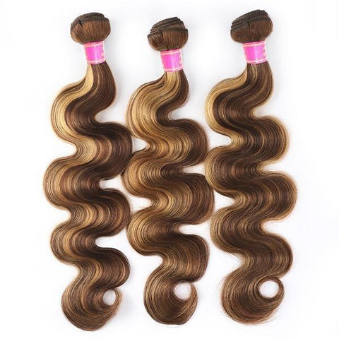 Highlight Color Body Wave Hair 3 Bundles with 13x4 Lace Frontal - MeetuHair