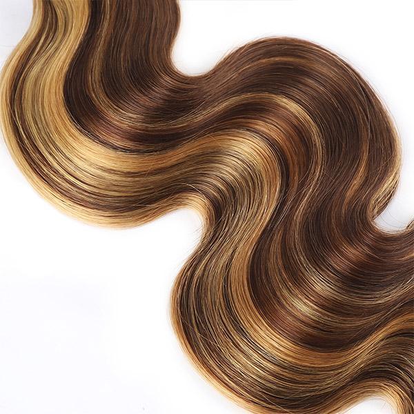 Highlight Color Body Wave Hair 3 Bundles with 5x5 Lace Closure - MeetuHair