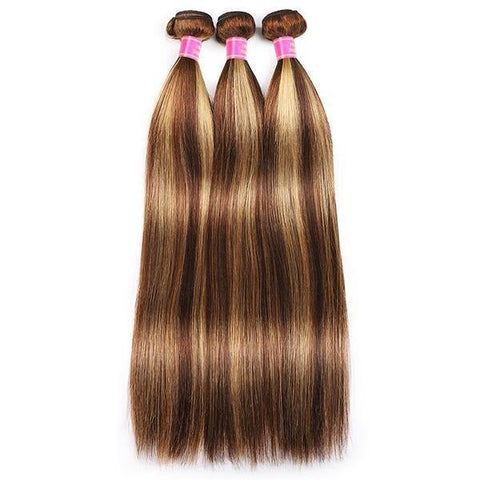 Highlight Color Straight Hair 3 Bundles with 13x4 Lace Frontal - MeetuHair