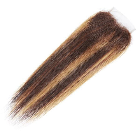 Highlight Color Straight Hair 3 Bundles with 5x5 Lace Closure - MeetuHair