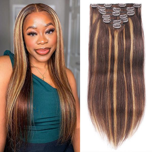 Highlight Extensions Highlight Straight Hair Clip In Hair Extension 7pcs/Set| Meetu Hair ...