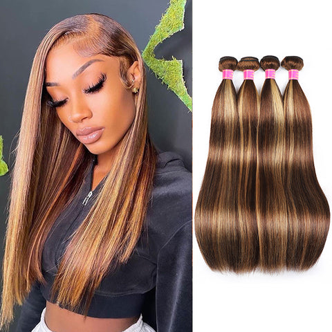 Highlight Honey Blonde Straight  Hair Bundles 4 Bundles Virgin Human Hair Weave