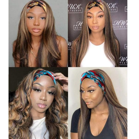 Highlight Wigs Straight Human Hair Headband Wig No Glue Human Hair Wigs