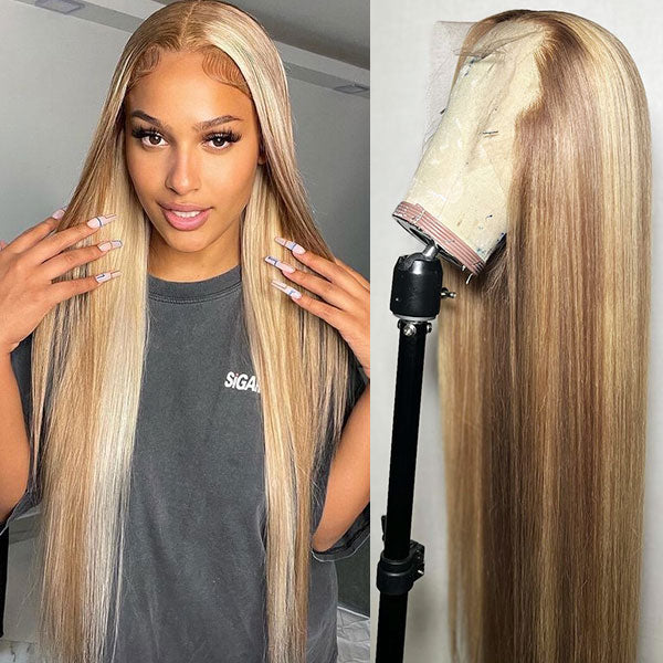 P4/613 Blonde Highlight Lace Front Wigs Straight Human Hair 13x4 Lace Frontal Wigs