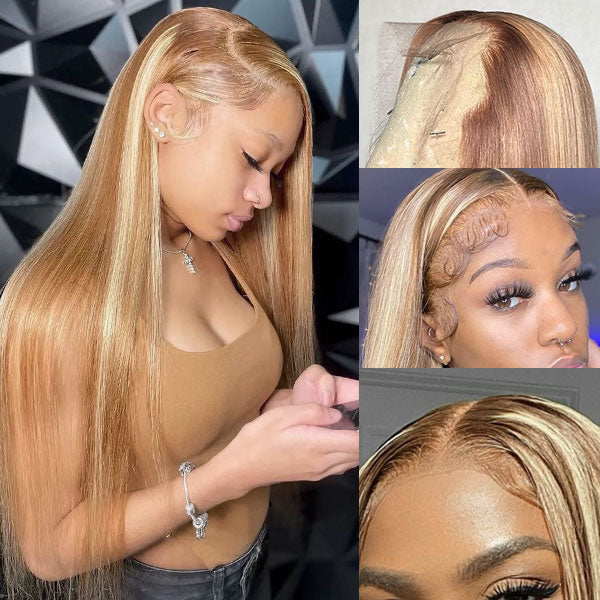 P4/613 Blonde Highlight Lace Front Wigs Straight Human Hair 13x4 Lace Frontal Wigs