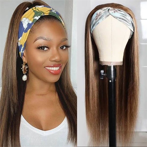 Highlight Wigs Straight Human Hair Headband Wig No Glue Human Hair Wigs