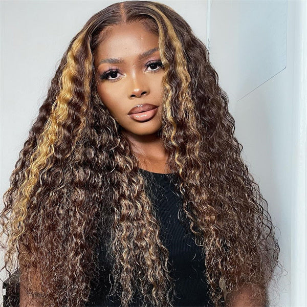 Highlight Deep Wave Wig 4x4 Lace Closure Wig Highlight Human Hair Wig