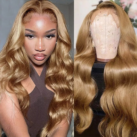 Honey Blonde #27 Body Wave 13x4 HD Lace Front Wigs Colored Human Hair Wigs 32 Inch