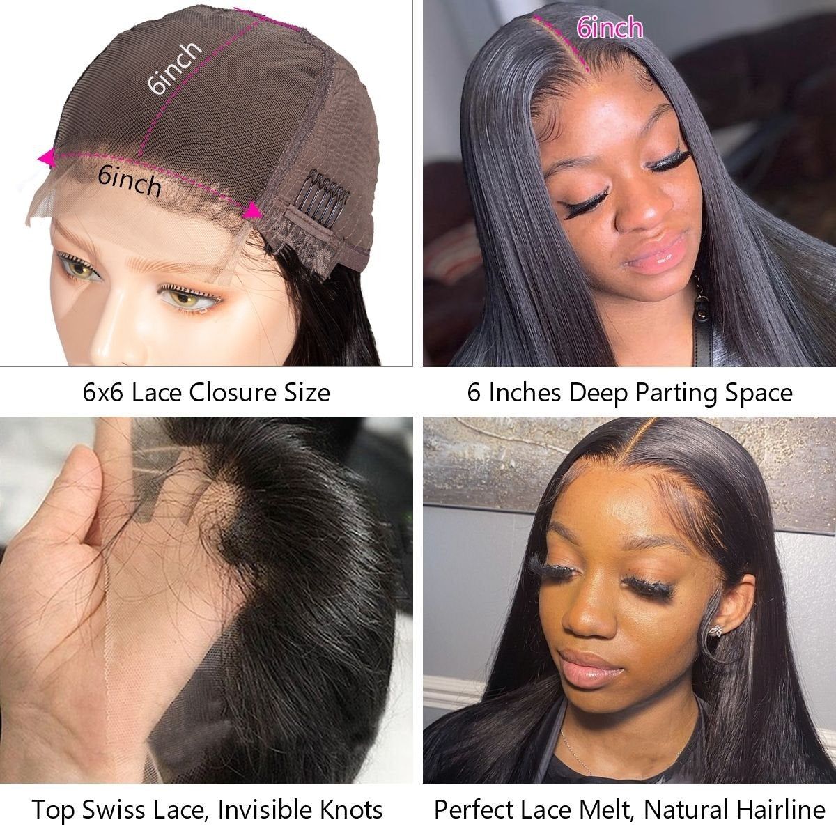 6x6 Lace Closure Wig Bone Straight Human Hair Wig Affordable Closure Wigs
