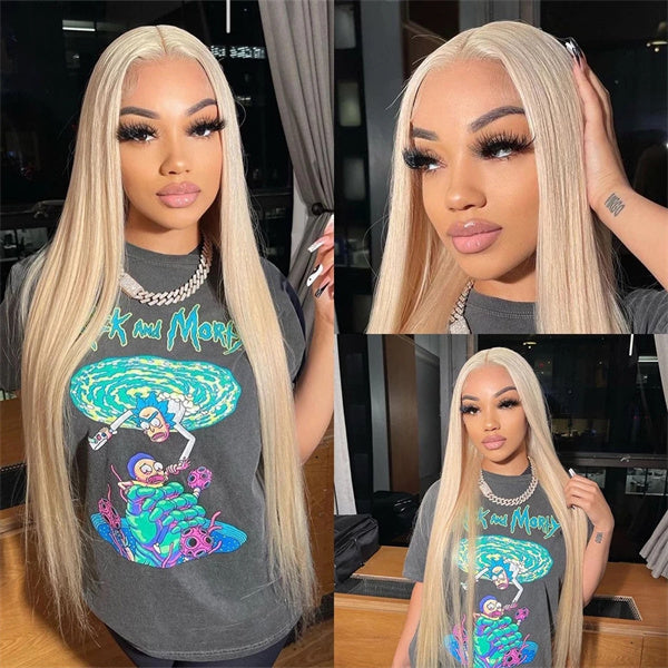 Honey Blonde Wigs Straight Hair Full Lace Human Hair Wigs Transparent 613 Wig