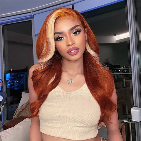 Ginger Lace Front Wig Body Wave Human Hair Wigs 4x4 Lace Closure Wigs Ombre Ginger Blonde Hair
