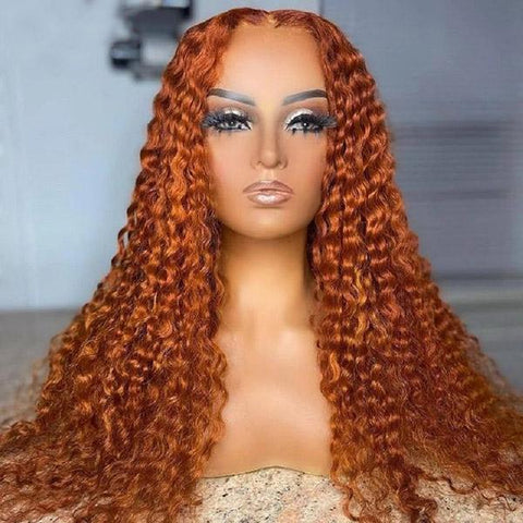 Orange Ginger Wig 13x4 HD Lace Front Wig Kinky Curly Human Hair Wig