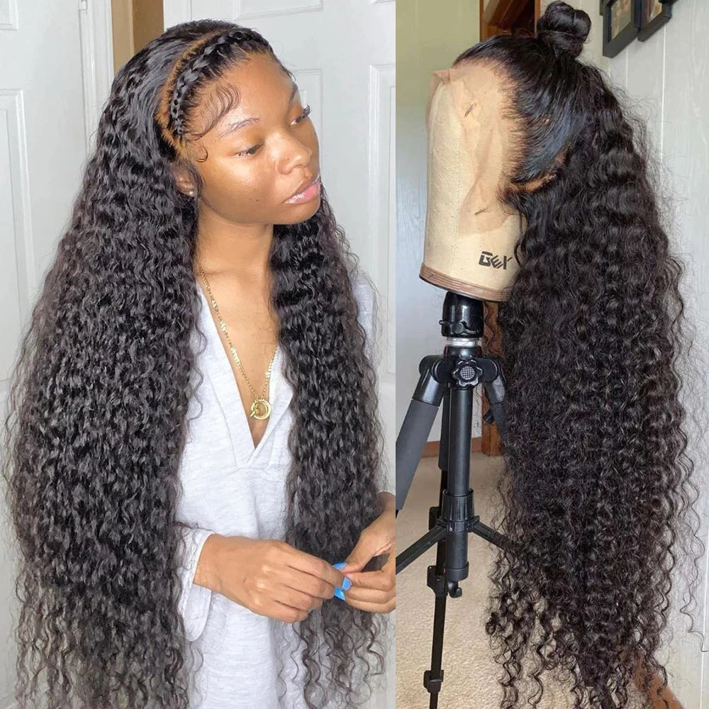 Kinky Curly Wave Human Hair 360 Lace Frontal Wigs HD Glueless 13x4x1 T Part Human Hair Wigs