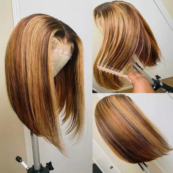 Lace Closure Wig Sales Highlight Color Straight Short Bob Wigs - MeetuHair