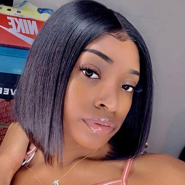 Lace Part Wig Short Bob 99J Burgundy Color Straight Hair Curly Hair 14 Inches - MeetuHair
