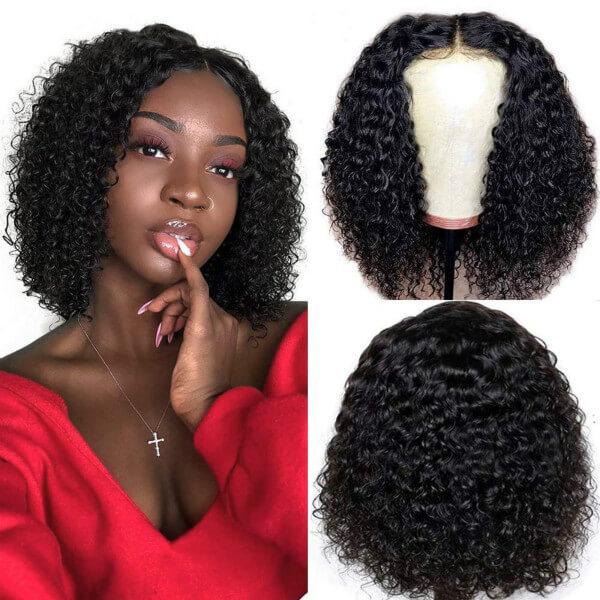 Lace Part Wig Short Bob 99J Burgundy Color Straight Hair Curly Hair 14 Inches - MeetuHair