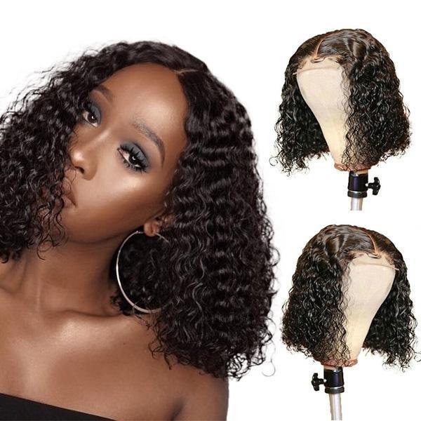 Lace Part Wig Short Bob 99J Burgundy Color Straight Hair Curly Hair 14 Inches - MeetuHair