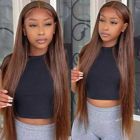 Chocolate Brown Lace Front Wig Straight Human Hair 13x4 Lace Frontal Wigs With Affordable Price