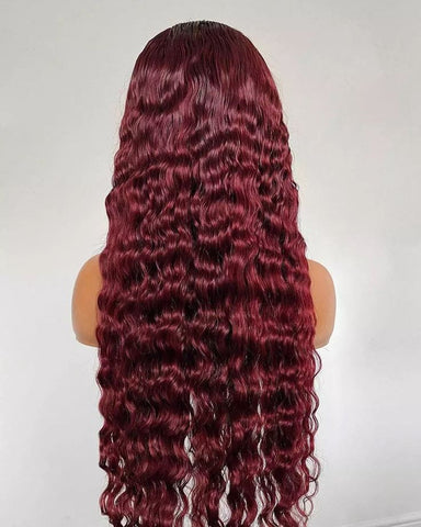 99J Lace Front Wigs Deep Wave 13x4 HD Human Hair Wigs Burgundy Colored Wigs