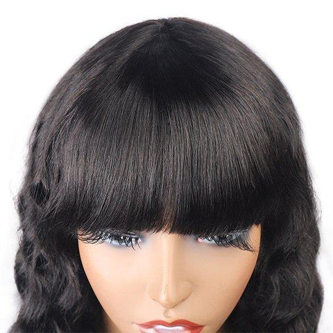 Loose Deep Wave Wig 100% Virgin Hair Machine Made Wigs With Bangs - MeetuHair