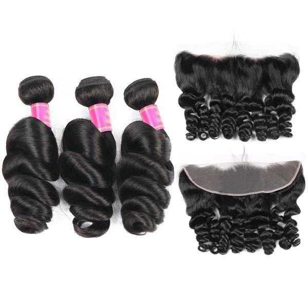 Loose Wave Hair 3 Bundles with 13*4 Lace Frontal Meetu Hair 10A Brazilian Human Hair - MeetuHair