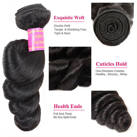 Peruvian Human Hair Loose Wave 3 Bundles 100% Virgin Remy Hair Weave