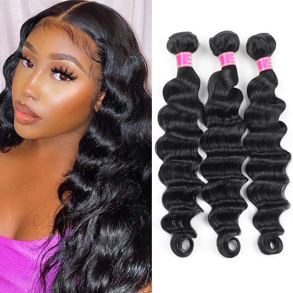 Meetu Brazilian Loose Deep Wave Hair 3 Bundles Virgin Human Hair Weave