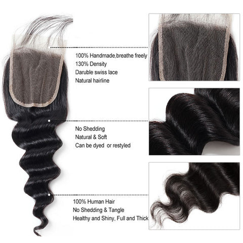 Meetu Virgin Loose Deep Wave Human Hair 4x4 Lace Closure On Sale