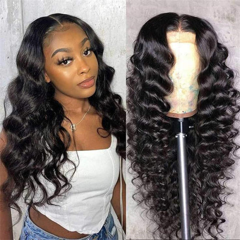 Loose Deep Wave Lace Closure Human Hair Wigs Peruvian Human Hair 4x4 Closure Wig Pre Plucked