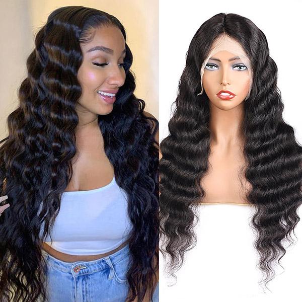 Loose Deep Wave Lace Wig 4x4 Lace Closure Human Hair Wigs Pre Plucked