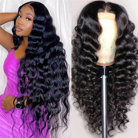 Loose Deep Wave Closure Wig 4x4 Lace Frontal Glueless Wigs Human Hair with Baby Hair 180% Density