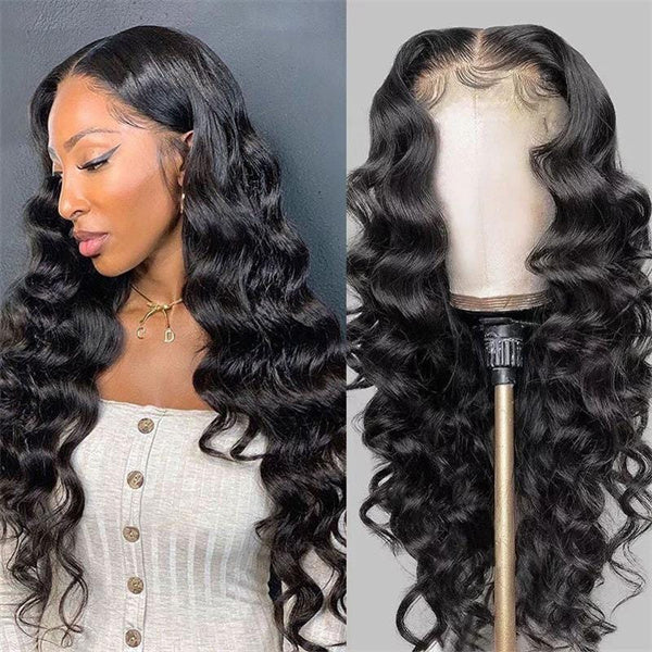 Peruvian Loose Wave Human Hair Wigs Pre Plucked 4x4 Lace Closure Wig With Baby Hair