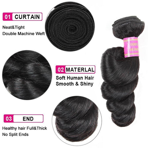 Meetu Brazilian Loose Wave Hair 3 Bundles 10A Remy Human Hair Weave - MeetuHair