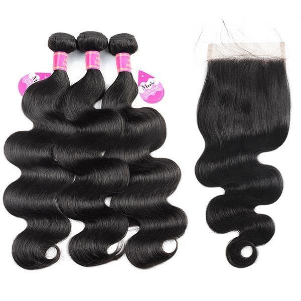 Meetu Hair Body Wave Hair 3 Bundles with 5*5 Transparent Lace Closure - MeetuHair