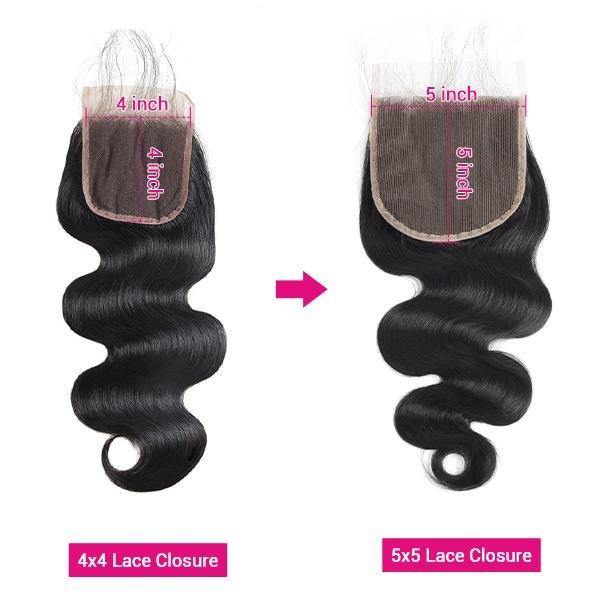 Meetu Hair Body Wave Hair 3 Bundles with 5*5 Transparent Lace Closure - MeetuHair