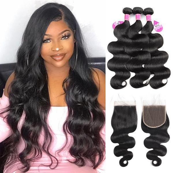 Meetu Hair Body Wave Hair 3 Bundles with 5*5 Transparent Lace Closure - MeetuHair