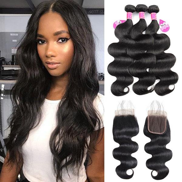 Meetu Hair Peruvian Body Wave 3 Bundles with 4*4 Lace Closure Virgin Human Hair Weave - MeetuHair