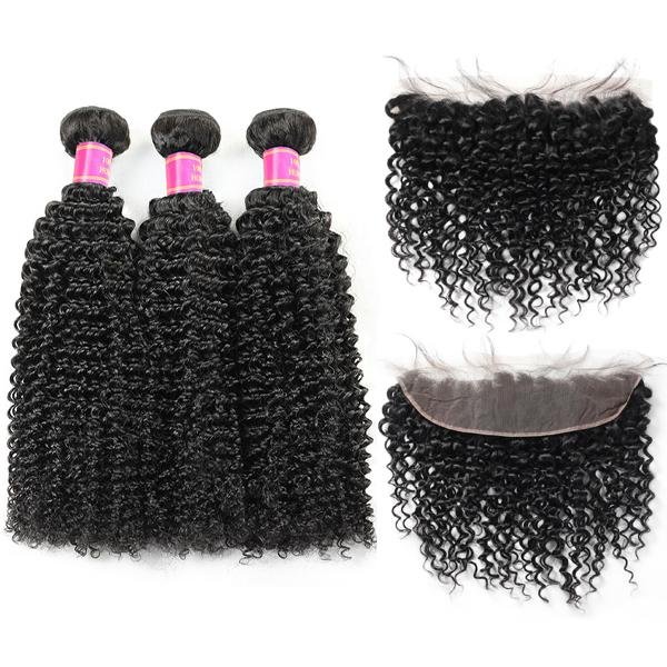 Meetu Hair Peruvian Curly Virgin Human Hair 3 Bundles with 13*4 Lace Frontal - MeetuHair