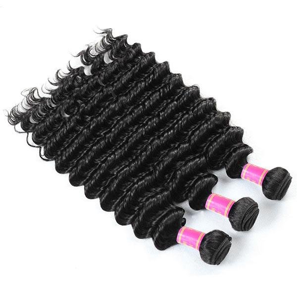 Meetu Hair Peruvian Deep Wave Virgin Human Hair 3 Bundles with 13*4 Lace Frontal - MeetuHair
