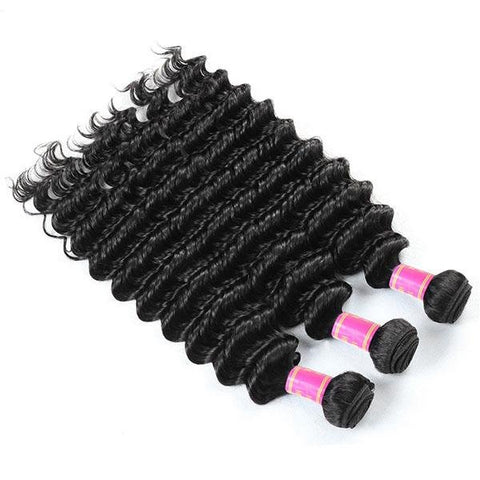 Meetu Hair Peruvian Deep Wave Virgin Human Hair 3 Bundles with 13*4 Lace Frontal - MeetuHair