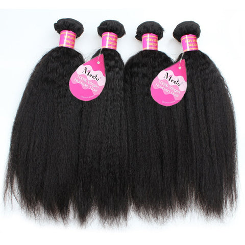 Meetu Peruvian Kinky Straight Human Hair 4 Bundles Unprocessed Yaki Hair Weave - MeetuHair