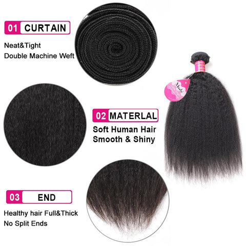 Meetu Peruvian Kinky Straight Human Hair 4 Bundles Unprocessed Yaki Hair Weave - MeetuHair