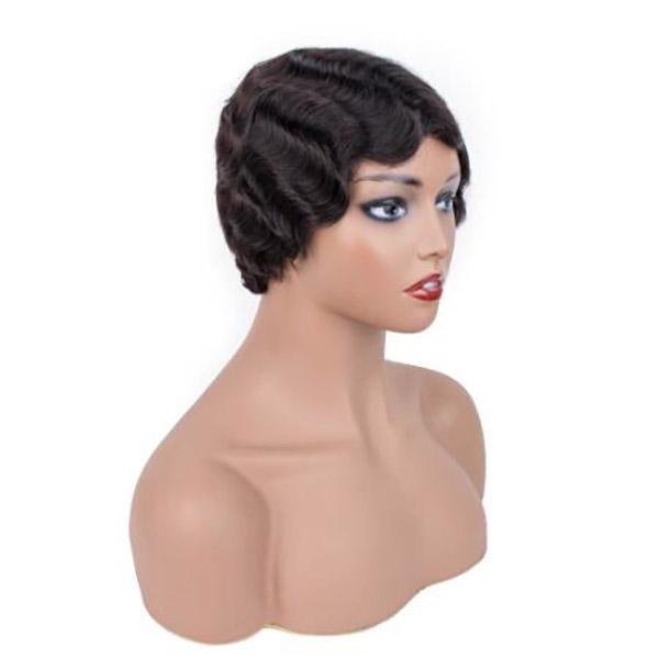 Meetu Short Human Hair Wigs Finger Wave Machine Made Virgin Remy Hair Wig - MeetuHair