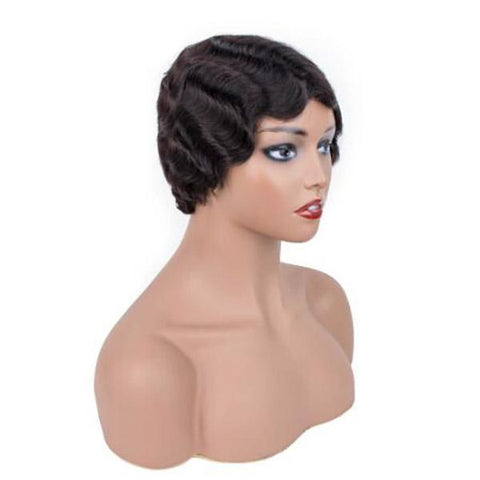 Meetu Short Human Hair Wigs Finger Wave Machine Made Virgin Remy Hair Wig - MeetuHair